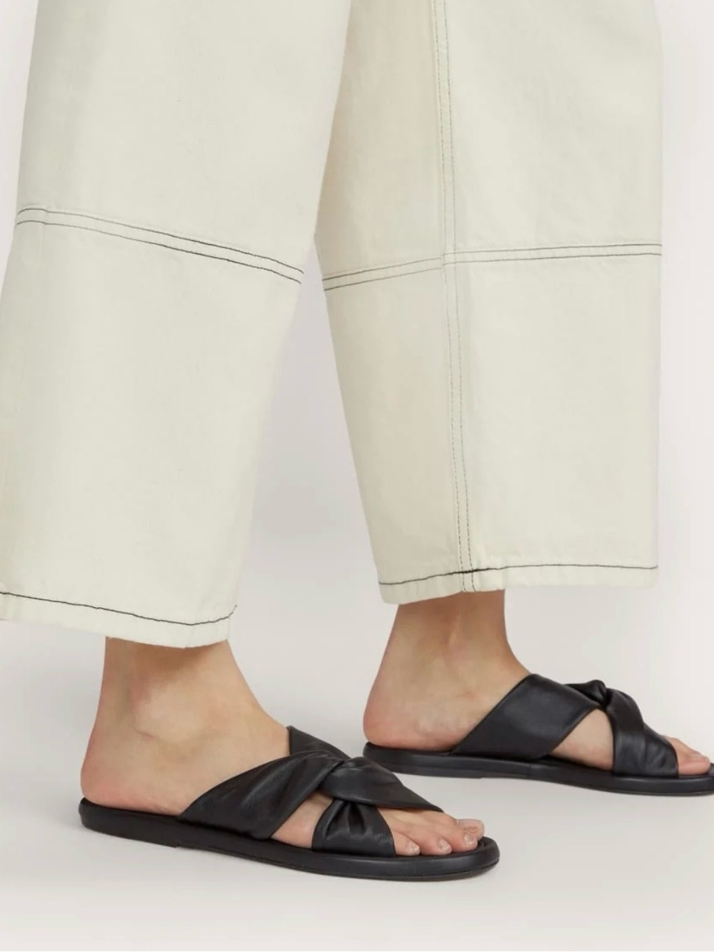 Everlane Black Knotted Leather Slide Sandals Size 8